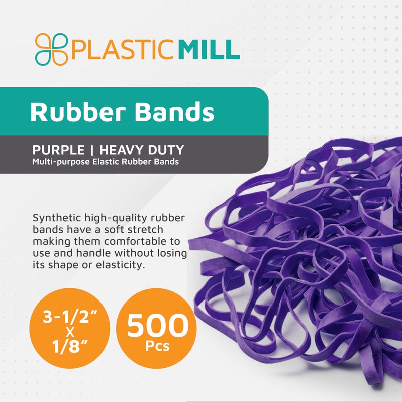 PlasticMill Purple Rubber Bands Size 33 (3 1/2" x 1/8") - #33 Colored Rubber Bands Office Supplies - Strong, Elastic Bands for Crafts, Balloon Garland, Cash, File Folders (500-Pack) - Image 2